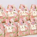 Pink tulip knitted gift bag with floral charm and ribbon for wedding favors - 16x28cm / Pink Tulip (Without Accessories)