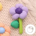 Purple quilted plush flower decorative brooch with green stem on white knitted background - Single Piece / Purple 3D Flower Accessory