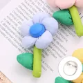 Cute soft plush flower brooch with blue center and green leaf for fashion accessories - Single Piece / Blue 3D Flower Accessory