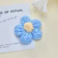 Handmade sky blue knitted flower accessory for gift bag decoration and wedding favors - Single Piece / Blue Puff Flower Accessory