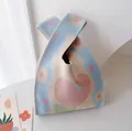 Stylish pastel knitted wrist bag with peach and heart patterns, perfect for gift packing - 16x28cm / Cyan One Flower (Multi-Color Spliced)