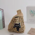 Elegant handmade knitted wristlet gift bag featuring cute cartoon cat patterns in khaki - 16x28cm / Khaki Base Multi-Face Cat