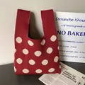 Red knitted wrist bag with white polka dots, ideal for wedding or birthday gift packaging - 16x28cm / Red-White Jacquard Polka Dot