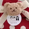 Red knitted wedding gift bag with a plush bear and custom Love Forever decorative tag. - 16x28cm (Without Card) / Red Polka Dot (With Bear Ribbon)