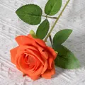 Single artificial velvet rose flower in bright orange for home and wedding decor - Orange (Velvet)