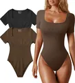 Detaillierte Ansicht des gerippten kurzärmeligen Yoga-Bodysuits in Schwarz und Braun - S / Oberteile / Kaffeebraun