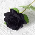 Premium single stem black velvet artificial rose for elegant home or wedding decoration - Black (Velvet)