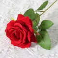 Realistic red velvet artificial rose single stem for wedding and home decoration. - Red (Velvet)