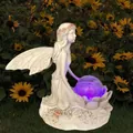Garden solar fairy statue holding a glowing purple crystal ball resin outdoor decoration - Sitting Flower Fairy