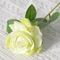 Single stem artificial yellow velvet rose with realistic soft petals and green leaves - Green (Velvet)