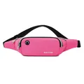 Vibrant pink waterproof sports waist bag with dual zippers and headphone port for running - Heather Rose Red