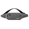 Gray textured sports waist bag with headphone port for running and fitness. - Grey