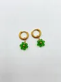 Boucles d'oreilles fleurs vertes faites main avec créoles en acier inoxydable doré - Vert Transparent