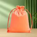 Small vibrant orange textured velvet drawstring pouch for jewelry storage and gift packaging - 13*18cm / Drawstring Bag / Orange