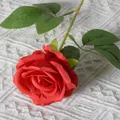 Single stem red artificial flannel rose with realistic texture for wedding home decor - Light Red (Silk Version)