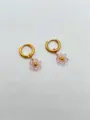 Boucles d'oreilles créoles fleurs en cristal rose fait main en acier inoxydable doré - Rose Transparent