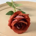 Single artificial velvet rose in burnt orange finish for wedding and home decoration - Large Velvet Rose Orange