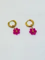 Boucles d'oreilles créoles en acier inoxydable avec fleurs en perles fuchsia - Rouge Rose Transparent