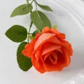 Single lifelike artificial velvet rose in vibrant orange for home and wedding decor - Orange (Velvet)