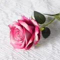 Single artificial velvet rose in pink and white for wedding home decor - Large Velvet Rose Rose Pink