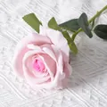 Single branch of premium light pink velvet artificial rose for wedding or home decor - Large Velvet Rose Pink