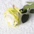 Single stem artificial velvet rose in yellow and white for wedding and home decor - Large Velvet Rose Green