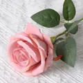 Single stalk of realistic pink velvet artificial rose flower for home wedding décor - Large Velvet Rose Autumn Pink