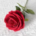 Single stem artificial red velvet rose with green leaves for home and wedding decor - Large Velvet Rose Dark Red