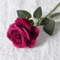 Single stem deep pink velvet artificial rose for home and wedding flower decoration - Large Velvet Rose Rose Purple