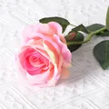 Realistic pink velvet artificial rose with single stem for wedding home decoration - Large Velvet Rose Champagne Pink