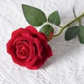 Lifelike single red velvet artificial rose for elegant home wedding decor - Large Velvet Rose Light Red