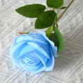 Single elegant blue velvet artificial rose branch with green leaves for wedding home decor - Sky Blue (Velvet)