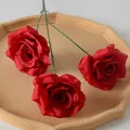 Elegant three-piece set of red artificial flannel roses for home and wedding decor - 3-Head Diamond Rose Deep Red