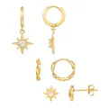 Elegant gold-plated star charm hoop earrings and twisted studs set with cubic zirconia - Gold