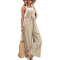 Stylish women's vintage solid color casual wide-leg overalls in a khaki finish - S / Khaki