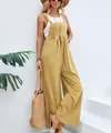 Detailansicht der gelben Vintage einfarbigen lässigen weiten Latzhose Jumpsuit - Gelb