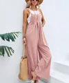 Retro rosa einfarbige lässige Damen-Latzhose, stilvoller sommerloser ärmelloser Overall - Rosa