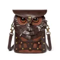 Einzigartige Vintage-Punk-Umhängetasche aus braunem Kunstleder in Eulenform für Damen - Dunkelbrauner Eulenstil (FBG225CF)