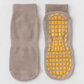 Non-slip trampoline socks with yellow silicone grips in taupe brown - Khaki