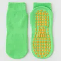 Bright green non-slip trampoline yoga socks with orange safety grippers for floor - Green