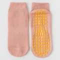 Professional pink anti-slip yoga socks featuring yellow silicone grippers for indoor safety - Pink