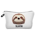 Detailed view of white cosmetic bag with cute sloth print and SLOTH text. - Pixel Sloth (hzk1326)