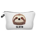 White cosmetic makeup bag with cute cartoon sloth print and black zipper closure - Cartoon Sloth Large Head Print (hzk1326)
