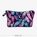 Vibrant feather print cosmetic bag toiletry storage pouch for travel with zipper - Colorful Feathers (303-8)