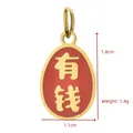 Oval stainless steel pendant with red enamel inlay and gold Chinese characters 'Rich' for DIY jewelry - Get Wealthy Character (BXGPJ256)