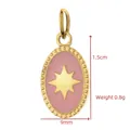 Elegant gold-plated stainless steel oval pendant with pink enamel and star detail - Pink Star Oval (BXGPJ254)