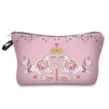 Cute pink travel makeup bag featuring unicorn and star prints for women's toiletries - Pink Twin Unicorn (304-14)