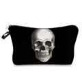 Black cosmetic bag with vintage skull print and metal zipper for travel organizer - Vintage Skull (304-1)