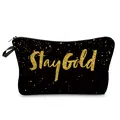 Black makeup pouch with gold glittery Stay Gold print for ladies travel storage - Stay Gold (306-5)