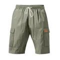 Front view of men's olive green cargo shorts with breathable linen texture and drawstring - S / Bottoms / Army Green